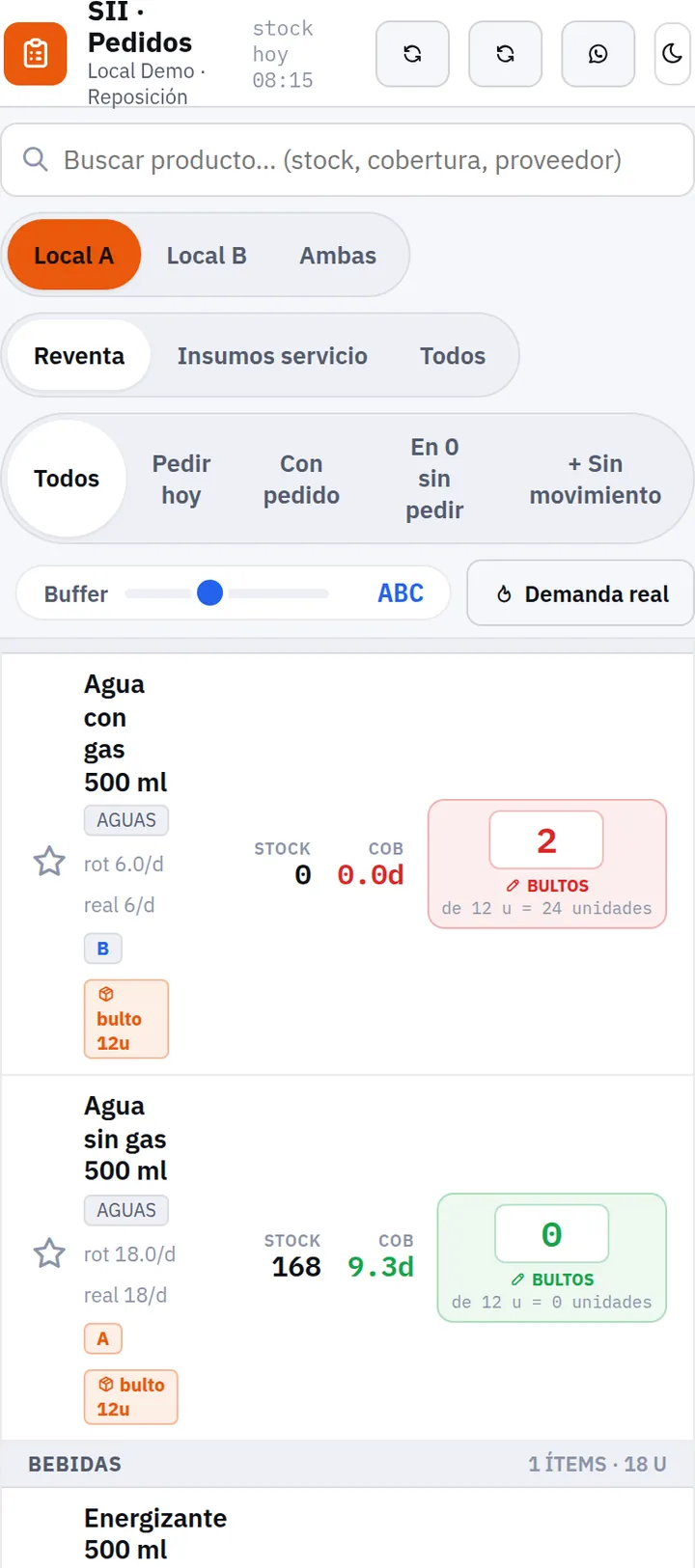 Detalle de pedido en bultos
